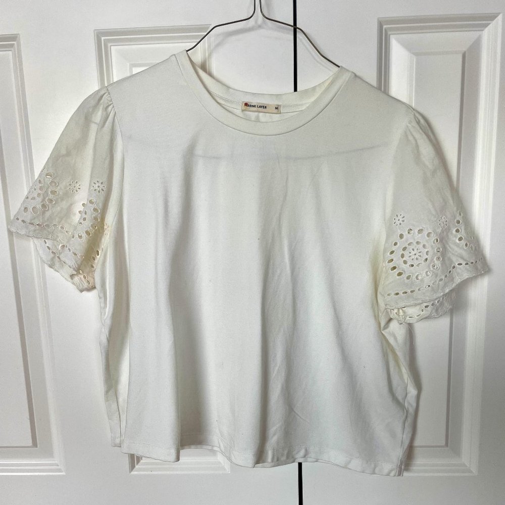 Marine Layer White T-Shirt with Eyelet Sleeves
